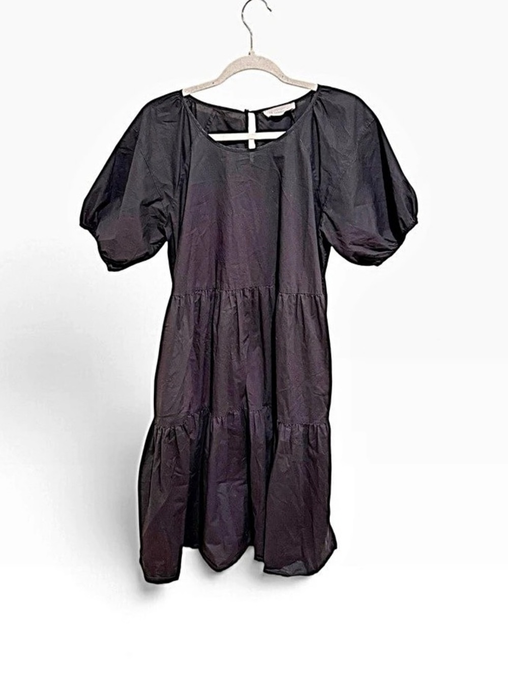 NWOT Everlane Black Tiered Puff Sleeve Mini Dress 100% Cotton Size 4